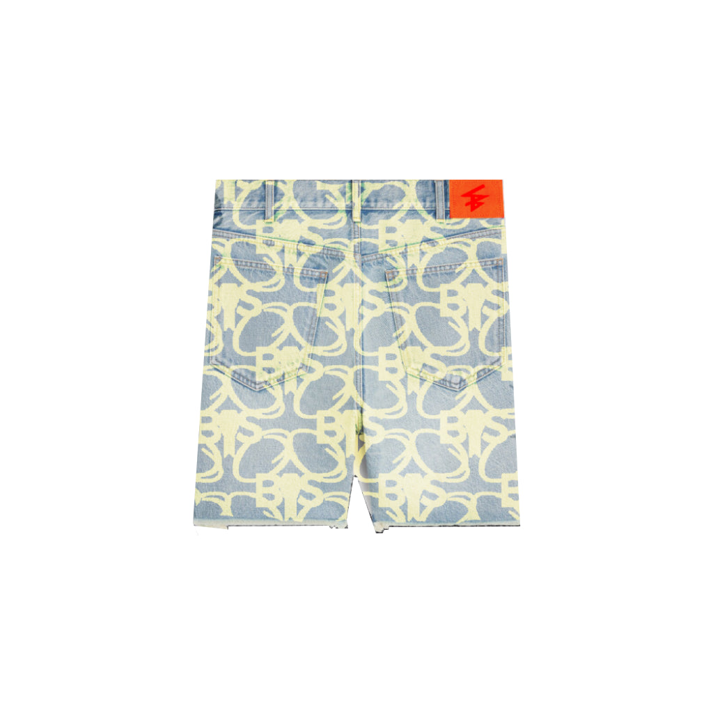 BOS Acronym Pattern Denim Shorts